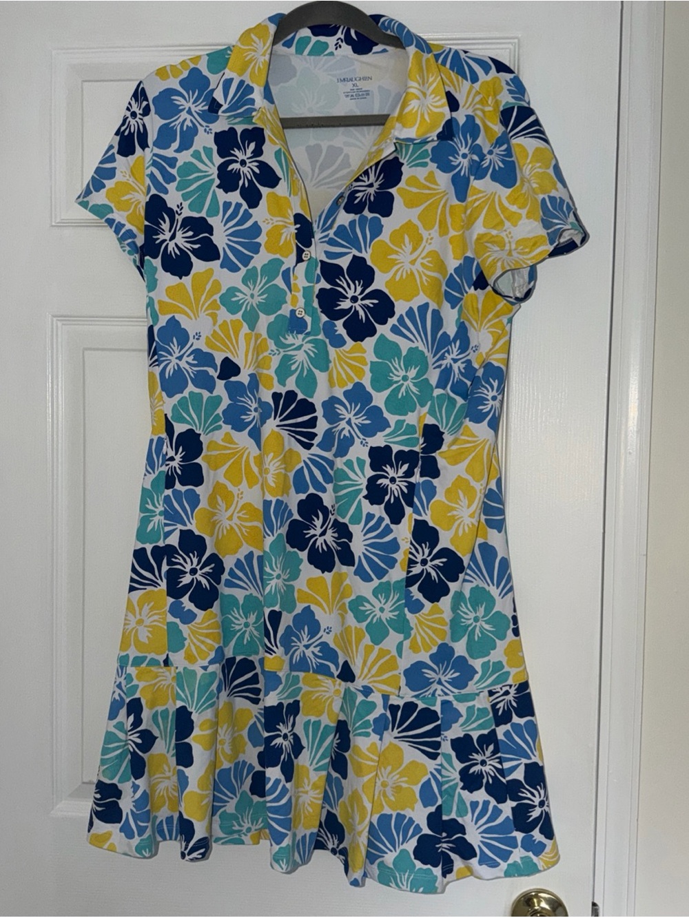 J.McLaughlin Floral Polo Dress in White, Navy & Teal